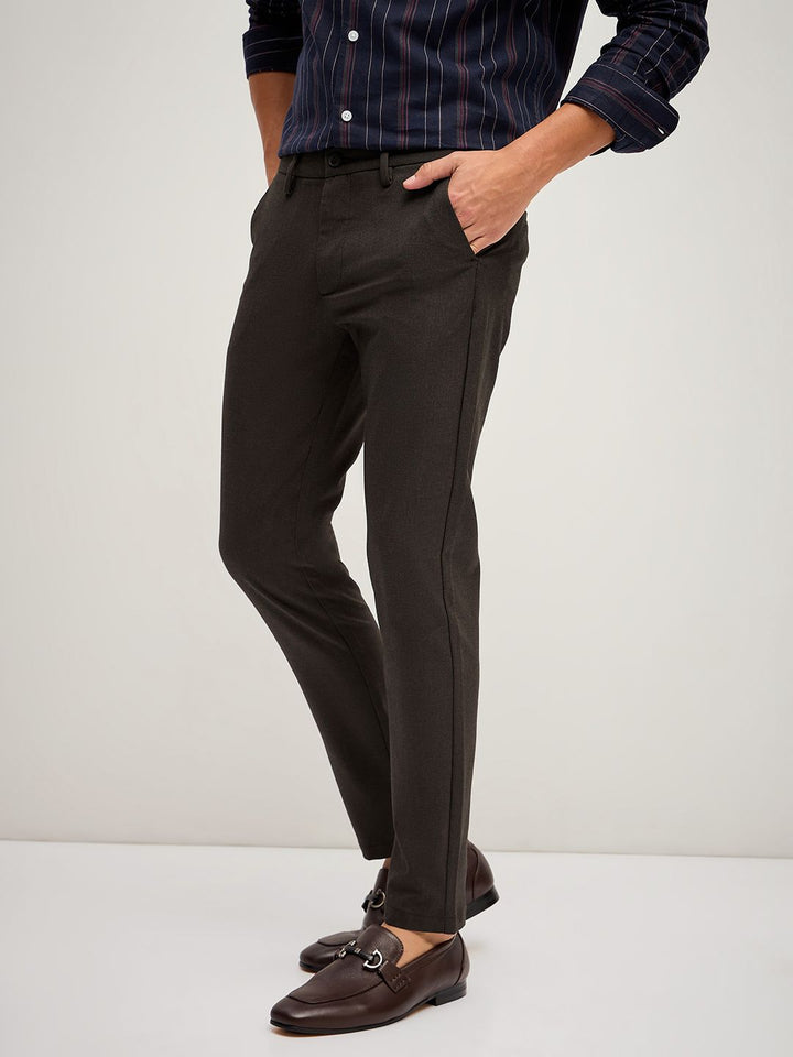 THE BEAR HOUSE Men Solid 4 Way Stretch Slim Fit Formal Trouser