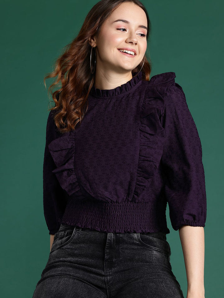 DressBerry Self-Design Ruffled Blouson Top