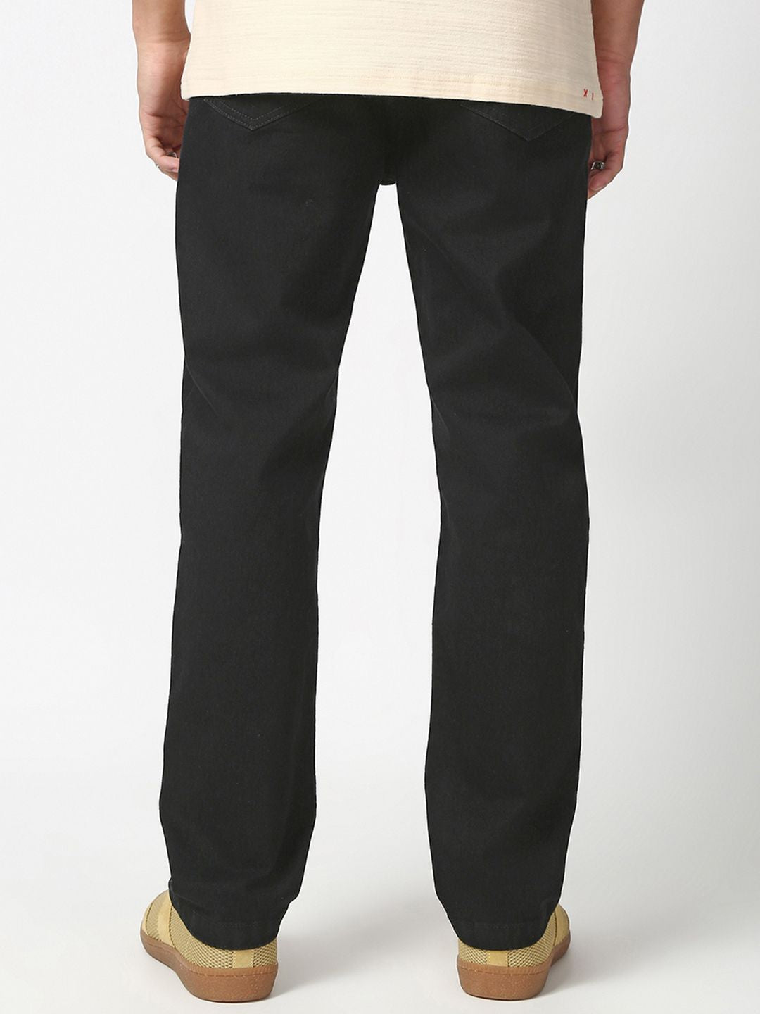 Bewakoof Men's Jet Black Slim Straight Fit Stretchable Washed Mid-Rise Jeans
