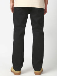 Bewakoof Men's Jet Black Slim Straight Fit Stretchable Washed Mid-Rise Jeans