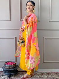 KALINI Floral Embroidered Straight Kurta With Trousers & Dupatta
