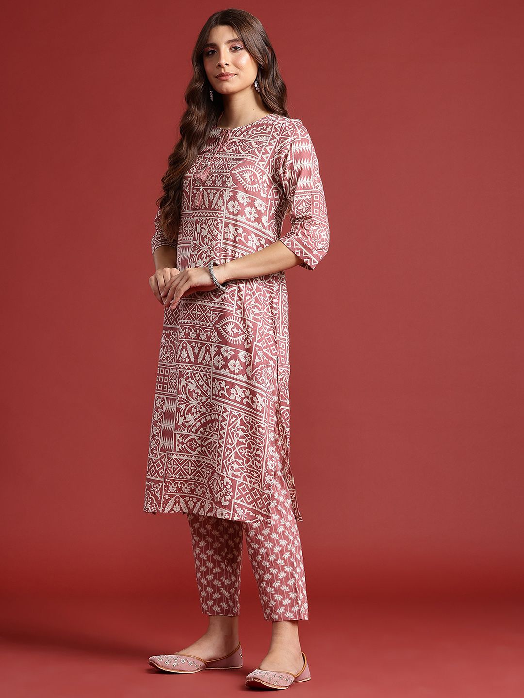 Anouk Floral Print Pure Cotton Kurta with Trousers & With Dupatta