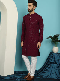 SOJANYA Kolar Mandarin Sulam Geometrik Kurta Kapas Tulen Berlabuci dengan Churidar