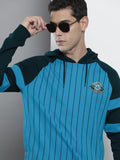 The Indian Garage Co Men Blue Striped Hooded Sweatshirt