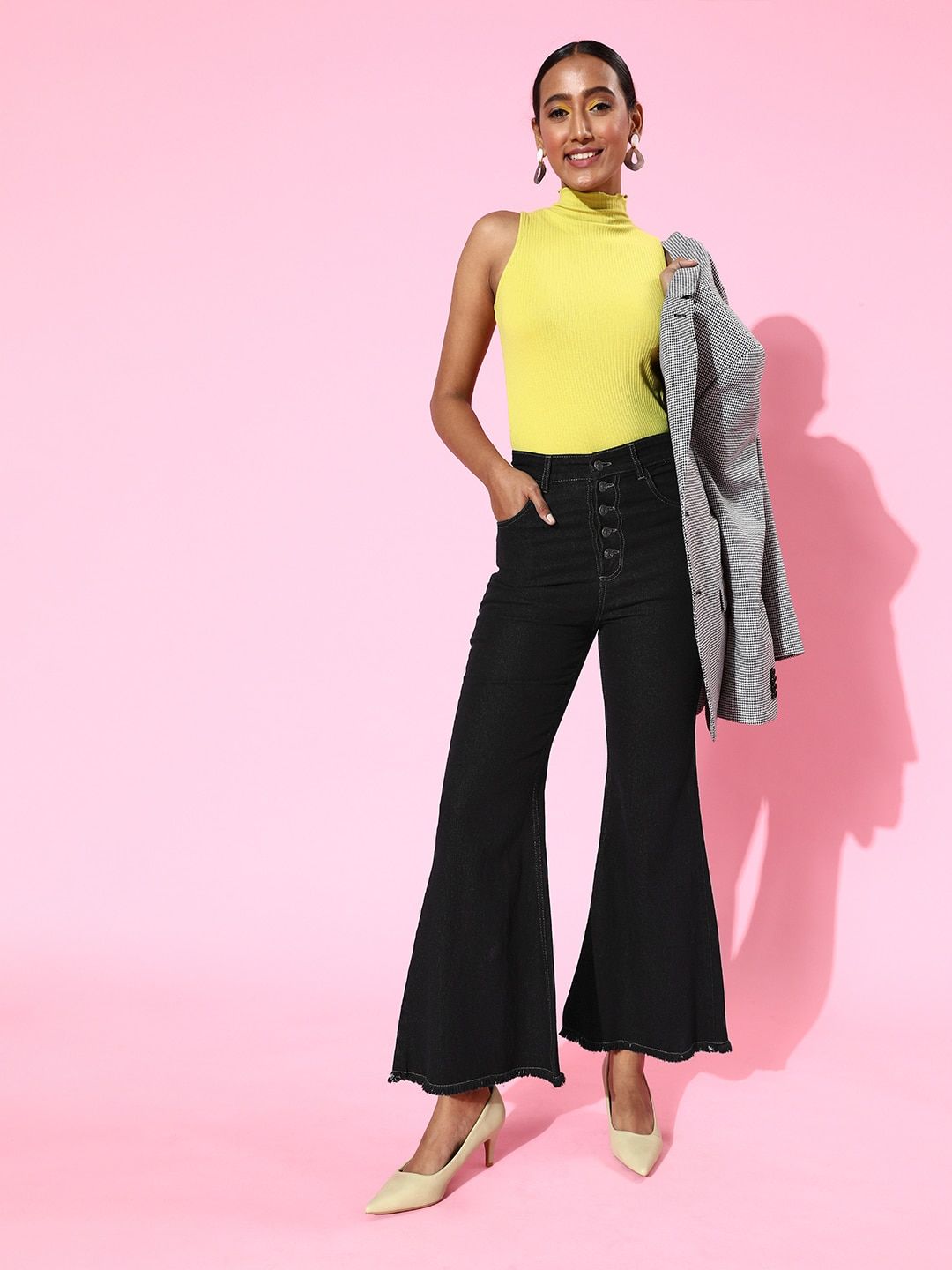 SASSAFRAS Women Black Wide Leg High-Rise Jeans