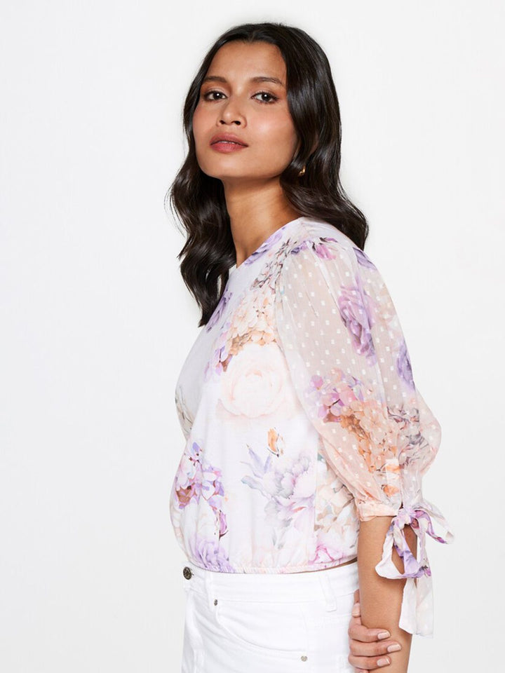 AND Floral Printed Puff Sleeve Croped Blouson Top