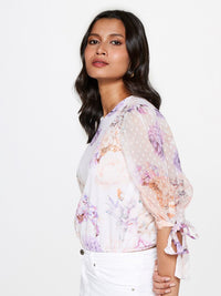 AND Floral Printed Puff Sleeve Croped Blouson Top