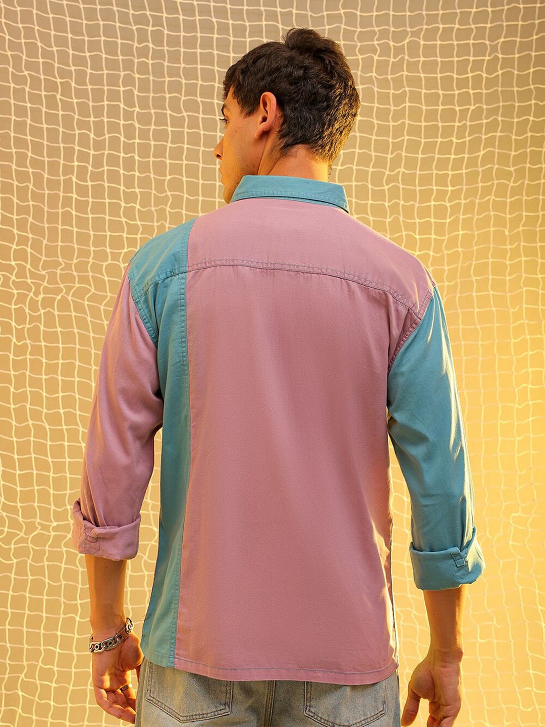 The Indian Garage Co Colourblocked Spread Collar Long Sleeves Cotton Casual Shirt