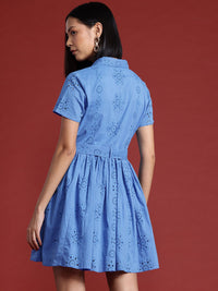 all about you Schiffli Pure Cotton A-Line Dress with Belt