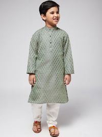 SOJANYA Boys Teal Green & Gold-Toned Ethnic Motifs Jacquard Kurta