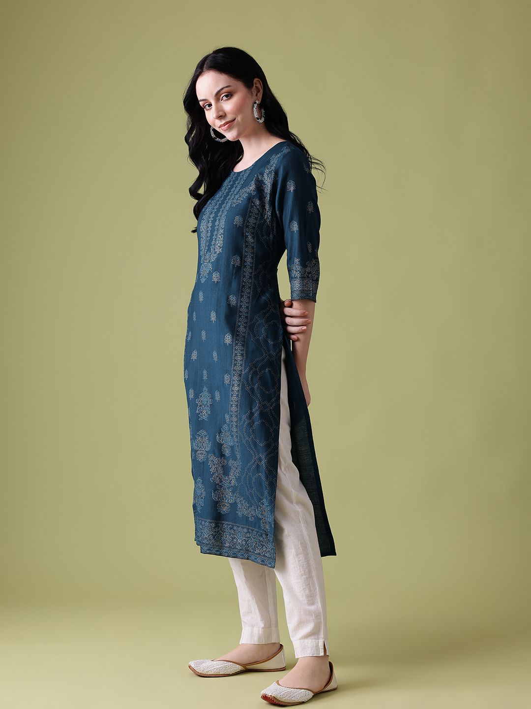 Anouk Ethnic Motifs Printed Calf-Length Straight Kurta