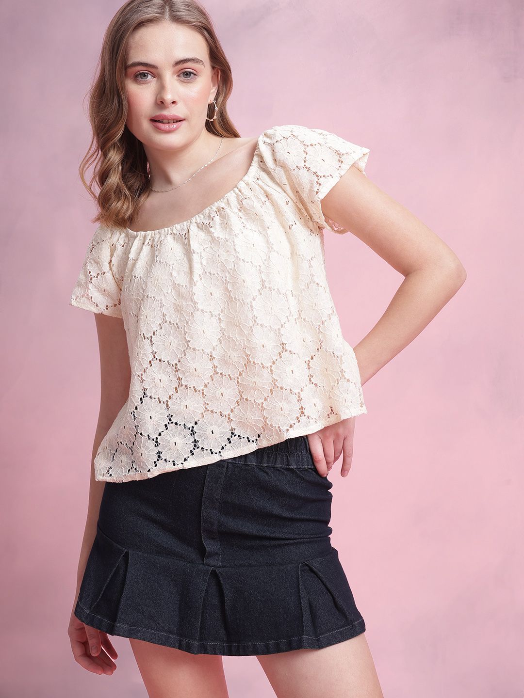 DressBerry Floral Lace Boxy Top