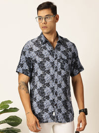Thomas Scott Men Premium Floral Printed Cutaway Collar Casual Shirt