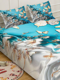 Myntra Elegant Blue & White Floral 400 TC King 7D Cadar & 2 Sarung Bantal 250X225 cm
