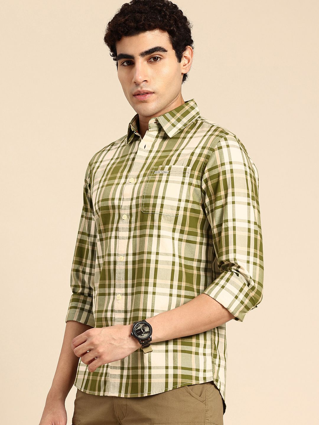 Being Human Slim Fit Checked Pure Cotton Casual Shirt