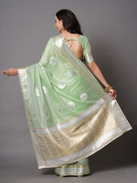 Saree mall Green & Silver-Toned Woven Design Silk Blend Banarasi Sarees