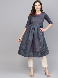 W Women Navy Blue Printed A-Line Kurta