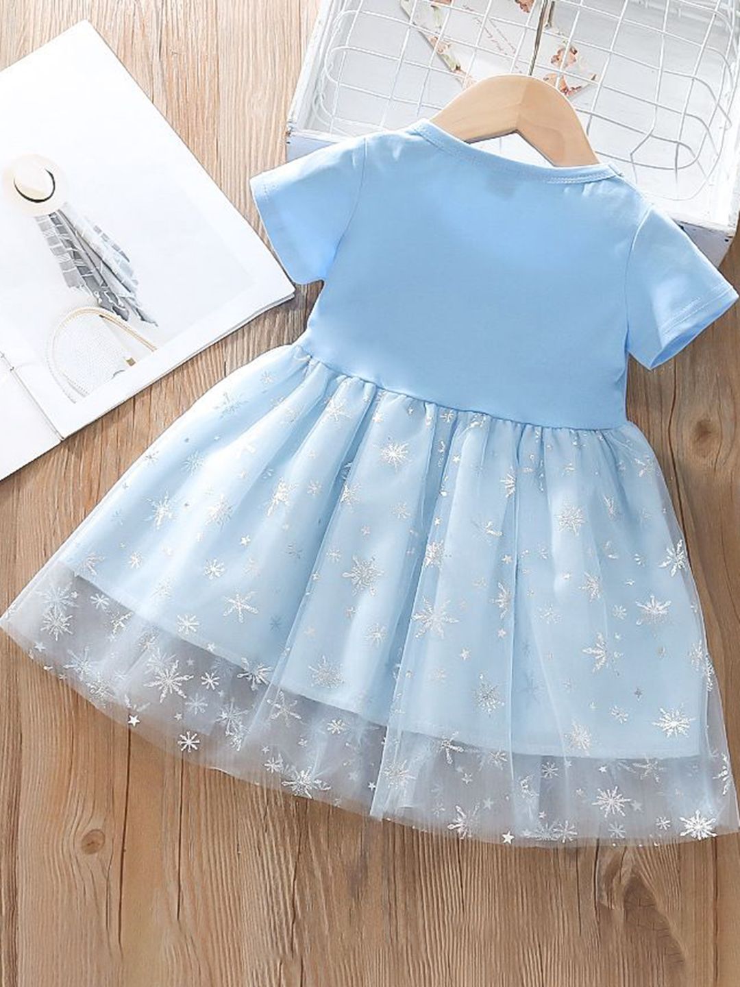 YK Girls Cotton Self Design Fit & Flare Dress