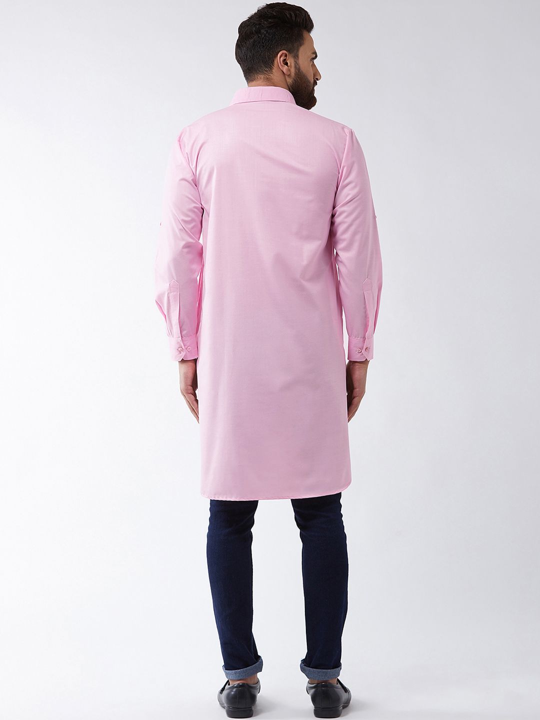 SOJANYA Men Pink Solid Straight Kurta