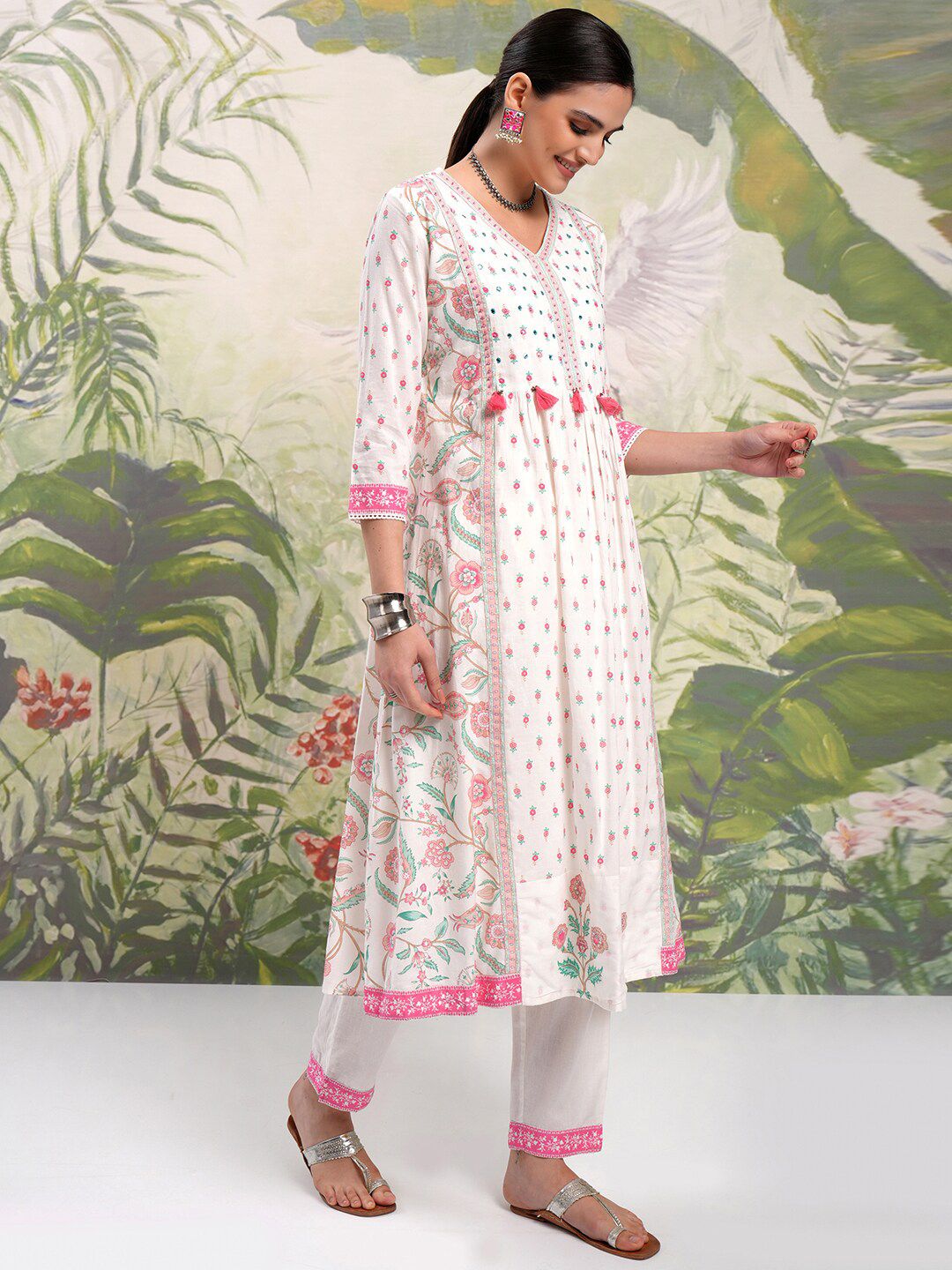 Vishudh Floral Printed Regular Pure Cotton Kurta with Trouser & Dupatta
