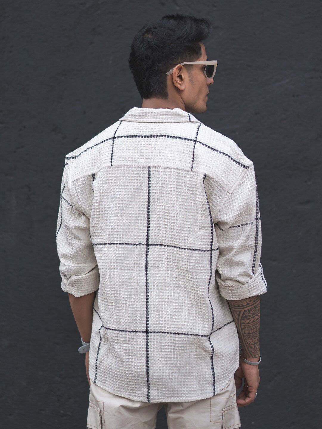 Powerlook Off White India Slim Oversized Checked Shackets