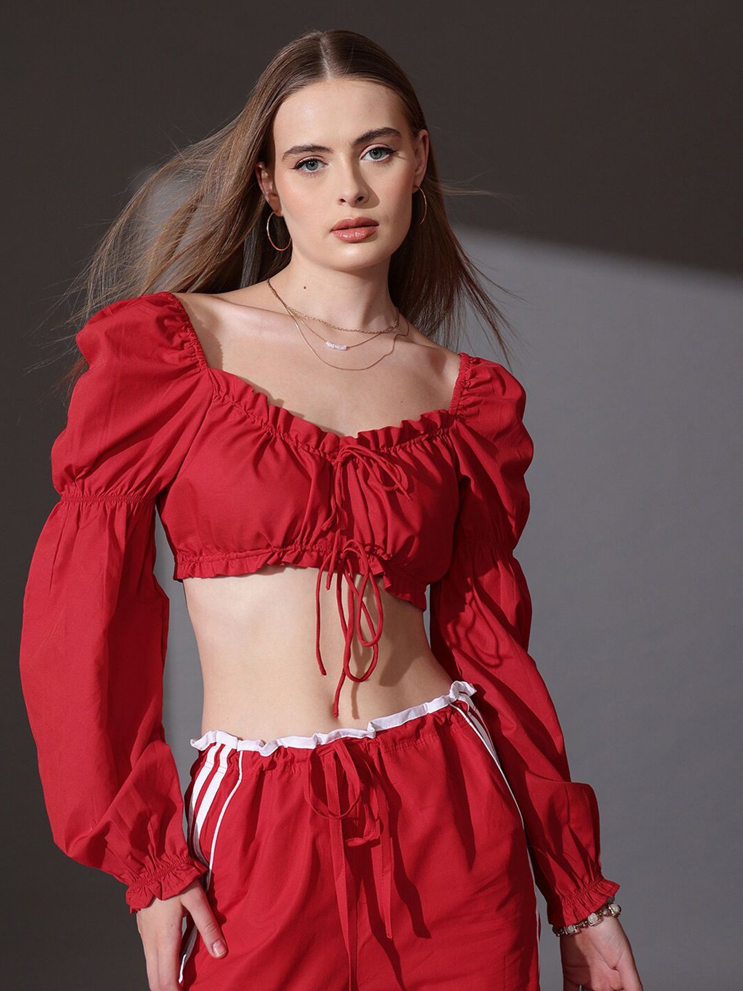 STREET 9 Sweetheart Neck Puff Sleeves Cotton Top