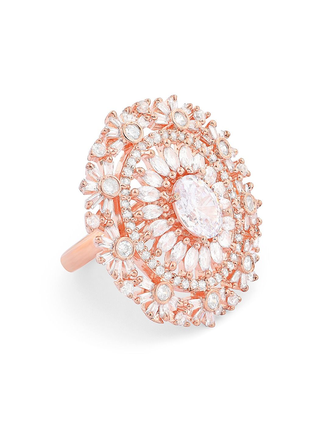 Cincin Jari Boleh Laras Zaveri Pearls Rose Saduran Emas CZ