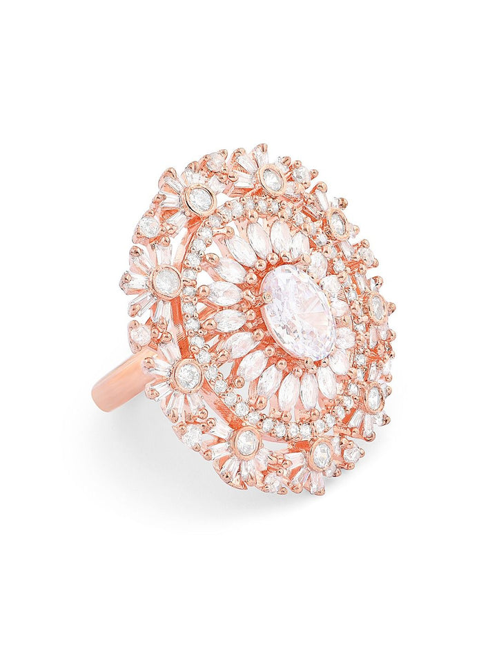 Cincin Jari Boleh Laras Zaveri Pearls Rose Saduran Emas CZ