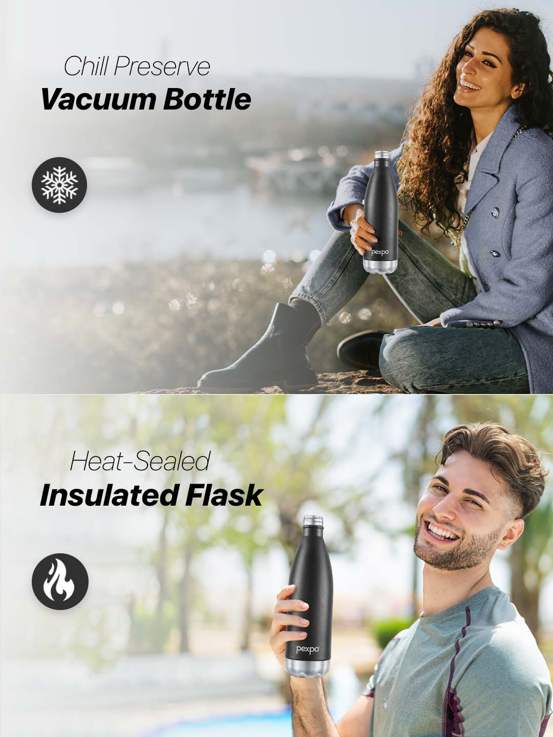 Pexpo ELECTRO ISI Certified Thermosteel 24 Hrs Hot & Cold flask Black Water Bottle-1000ml