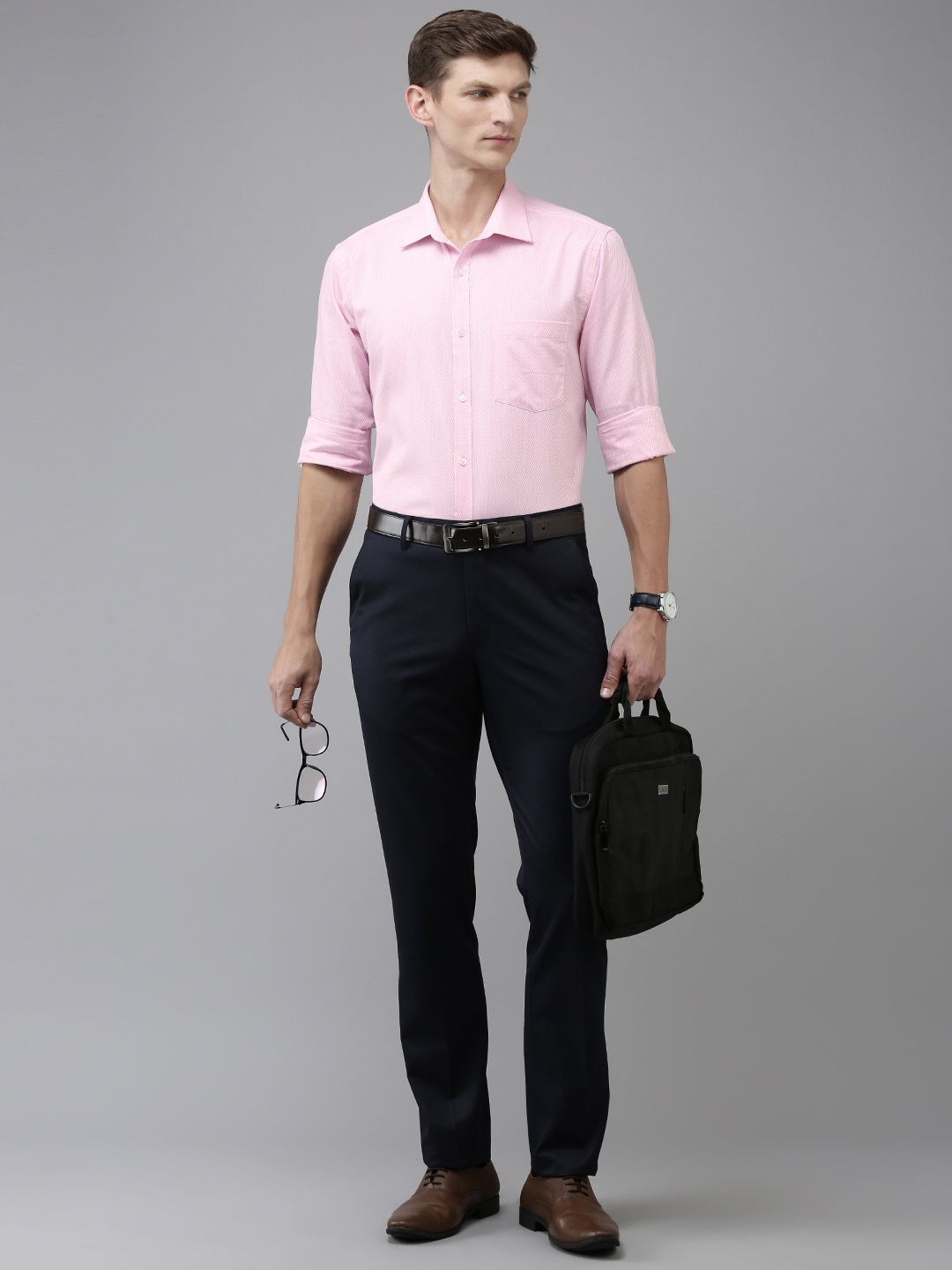 Park Avenue Pure Cotton Self Design Textured Slim Fit Opaque Formal Shirt