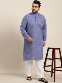 SOJANYA PLUS Lelaki Blue Woven-Design Kurta Lurus Dobby