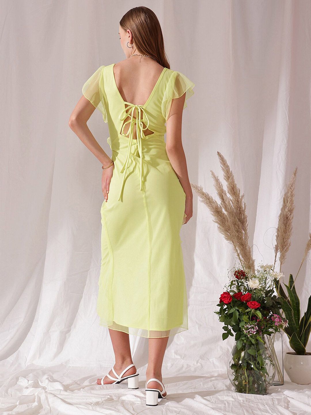 STREET 9 Flutter Sleeves Net Maxi A-Line Dress