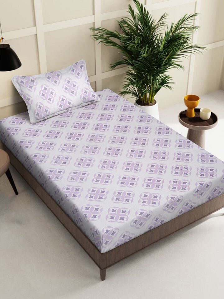 KLOTTHE Kelabu Kapas Bunga Bernafas 400 TC Dilengkapi Cadar Tempat Tidur Single Superfine dengan Sarung Bantal-59 x 89 inci