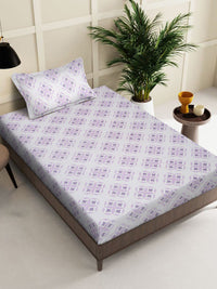 KLOTTHE Kelabu Kapas Bunga Bernafas 400 TC Dilengkapi Cadar Tempat Tidur Single Superfine dengan Sarung Bantal-59 x 89 inci