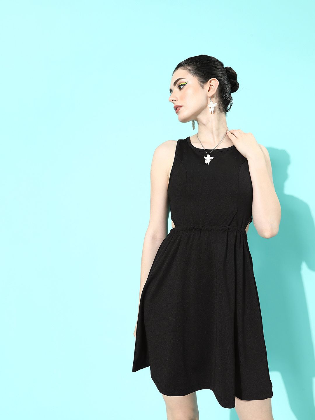 Dressberry Solid Cut-Outs Sleeveless A-Line Dress