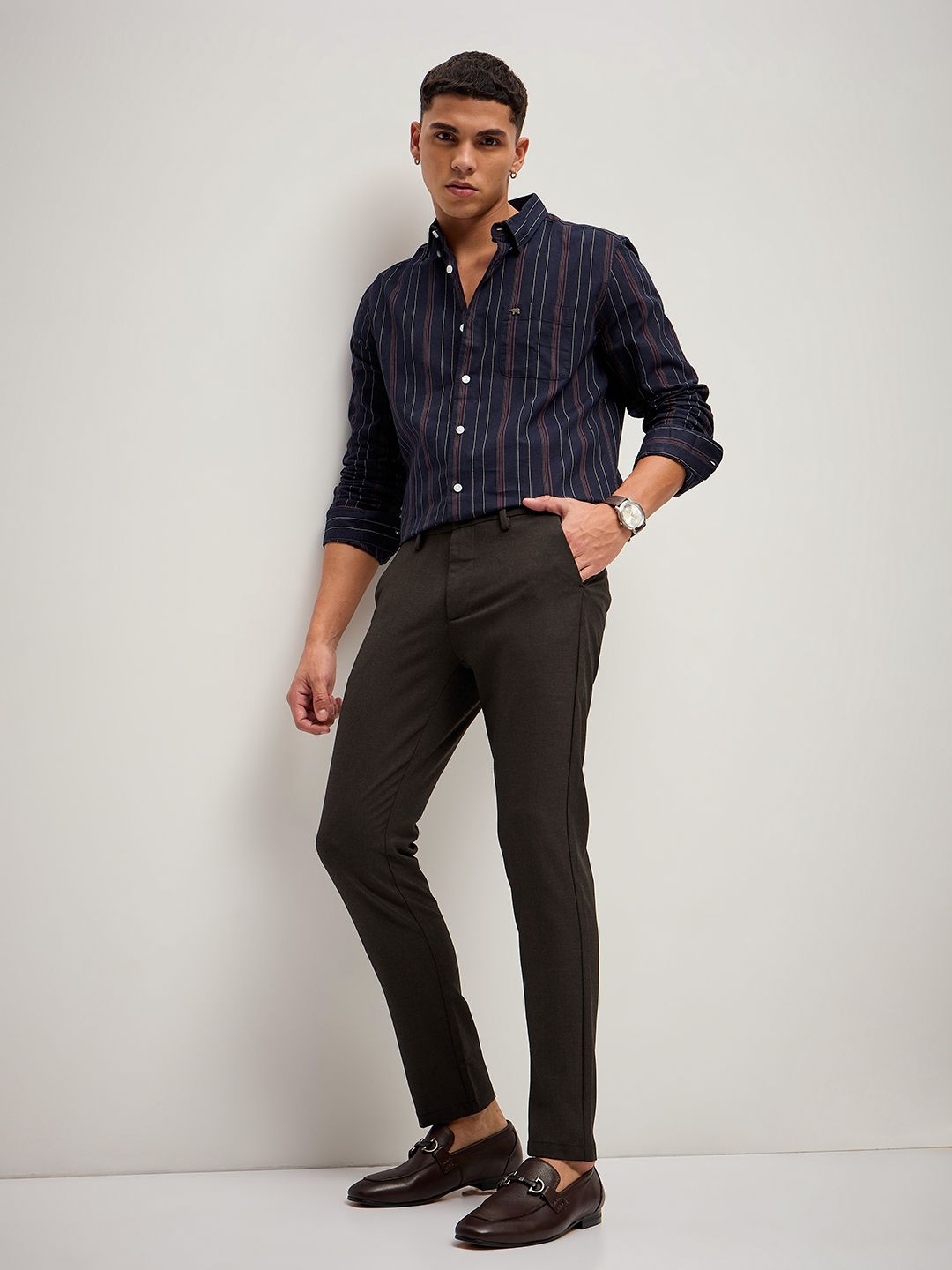 THE BEAR HOUSE Men Solid 4 Way Stretch Slim Fit Formal Trouser