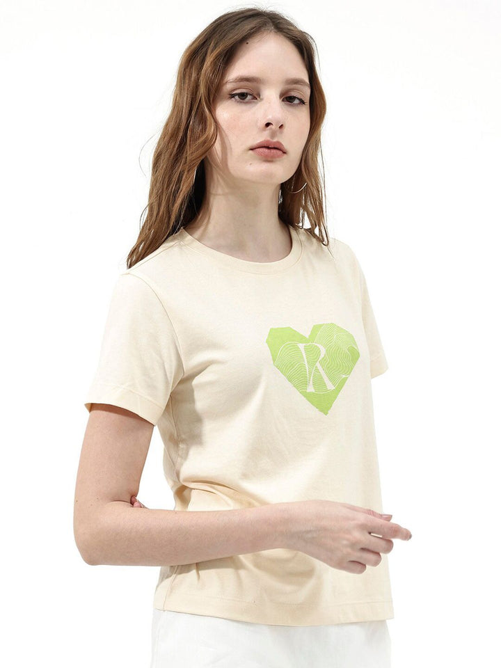 RAREISM Round Neck Typography Printed Drop-Shoulder Sleeves Cotton T-shirt