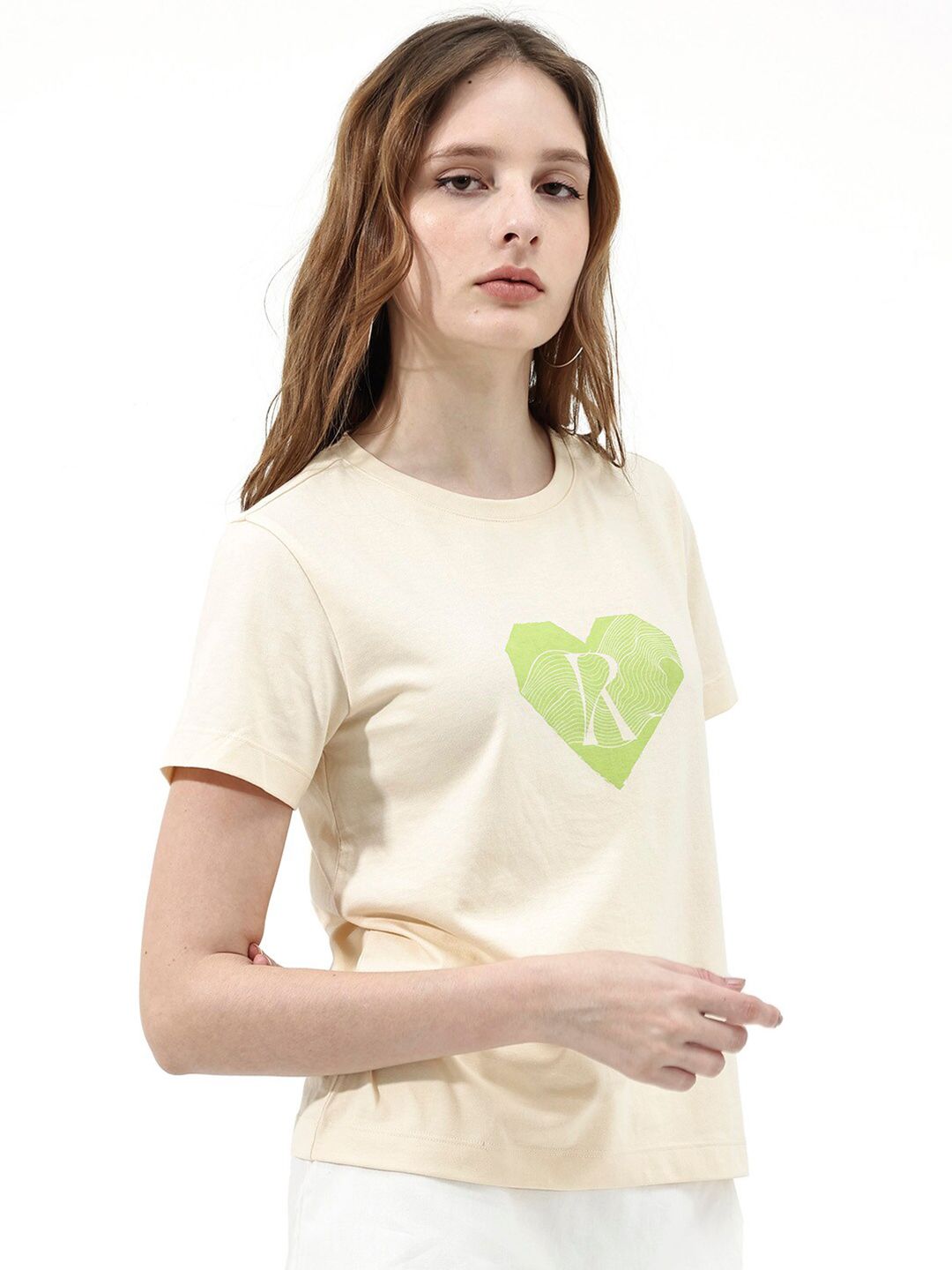 RAREISM Round Neck Typography Printed Drop-Shoulder Sleeves Cotton T-shirt