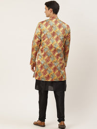 SOJANYA Men Black & Yellow Kurta with Churidar