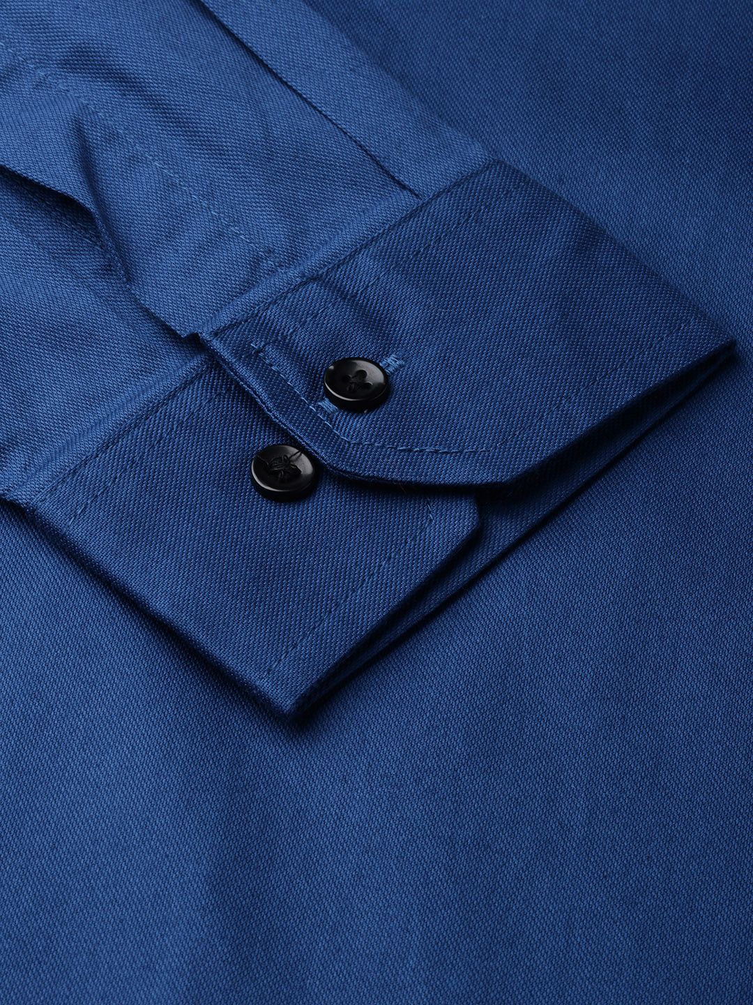 DENNISON Men Teal Blue Smart Slim Fit Solid Twill Weave Formal Shirt