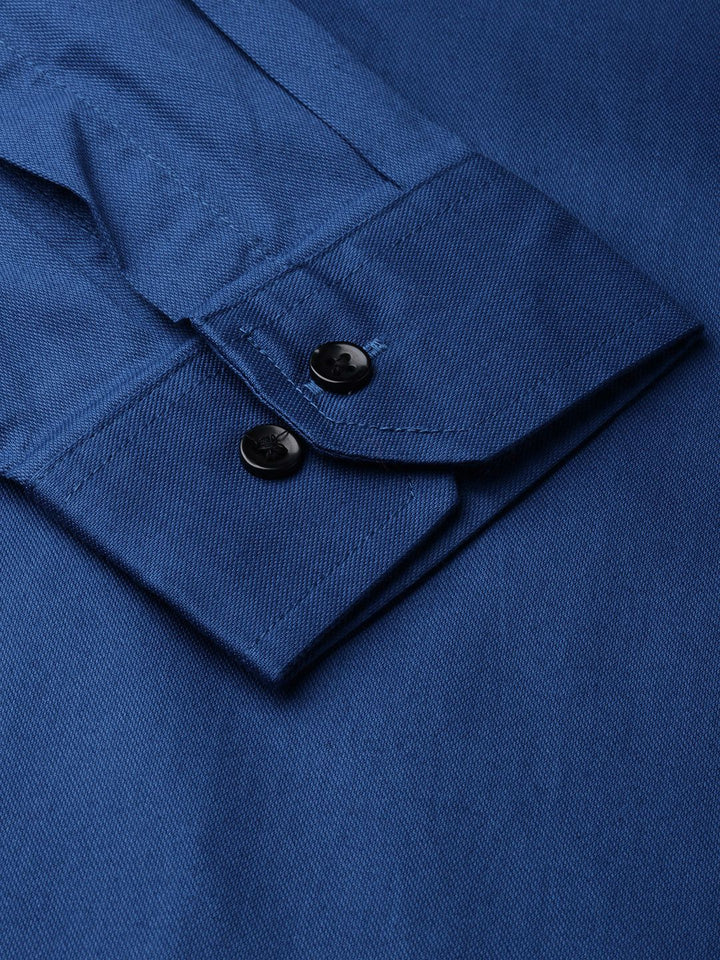 DENNISON Men Teal Blue Smart Slim Fit Solid Twill Weave Formal Shirt