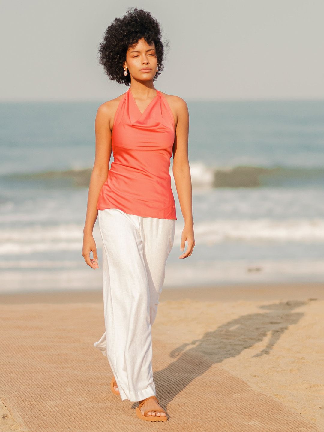 RAREISM Women Tailored Loose Fit High-Rise Linen Trouser