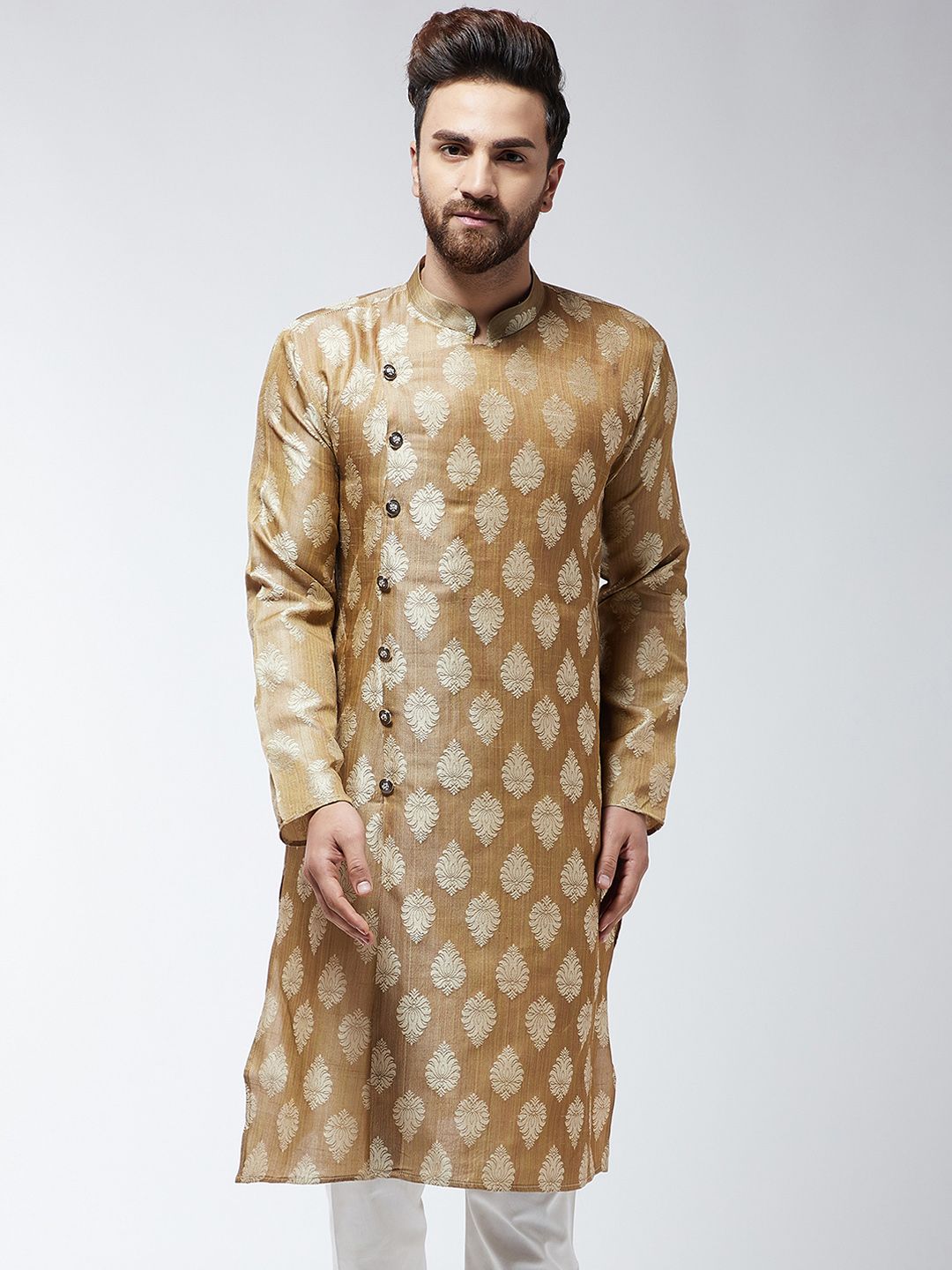 SOJANYA Lelaki Coklat Sulam Kurta Lurus