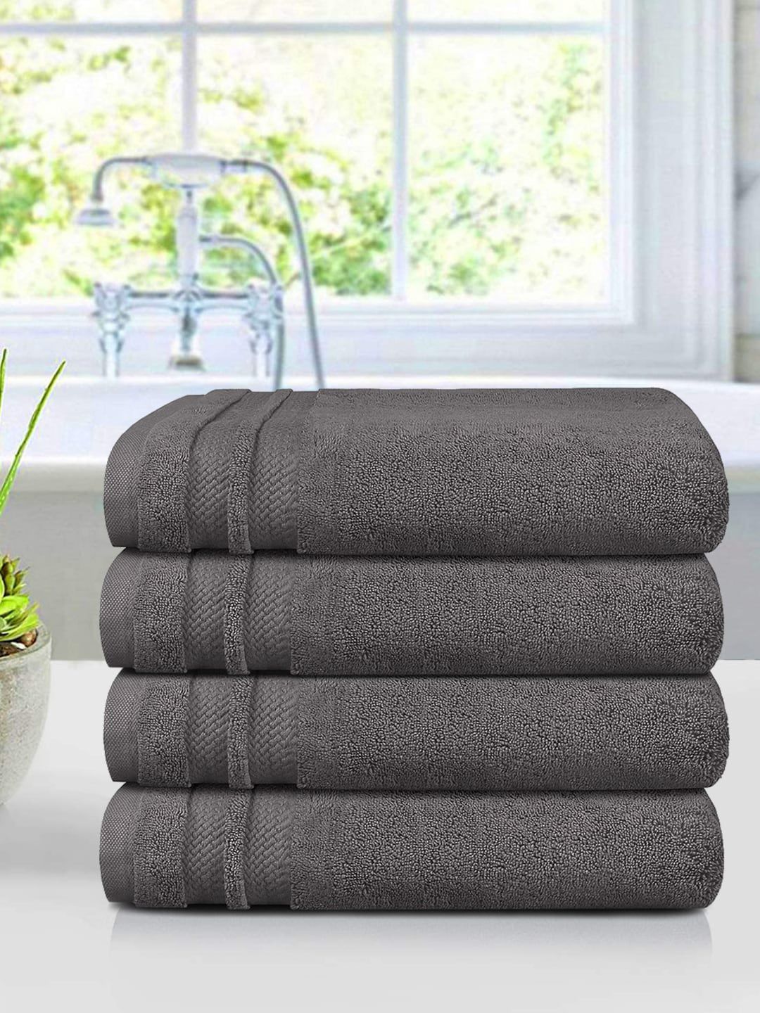MYTRIDENT Charcoal Set of 4 Solid Hand Towel