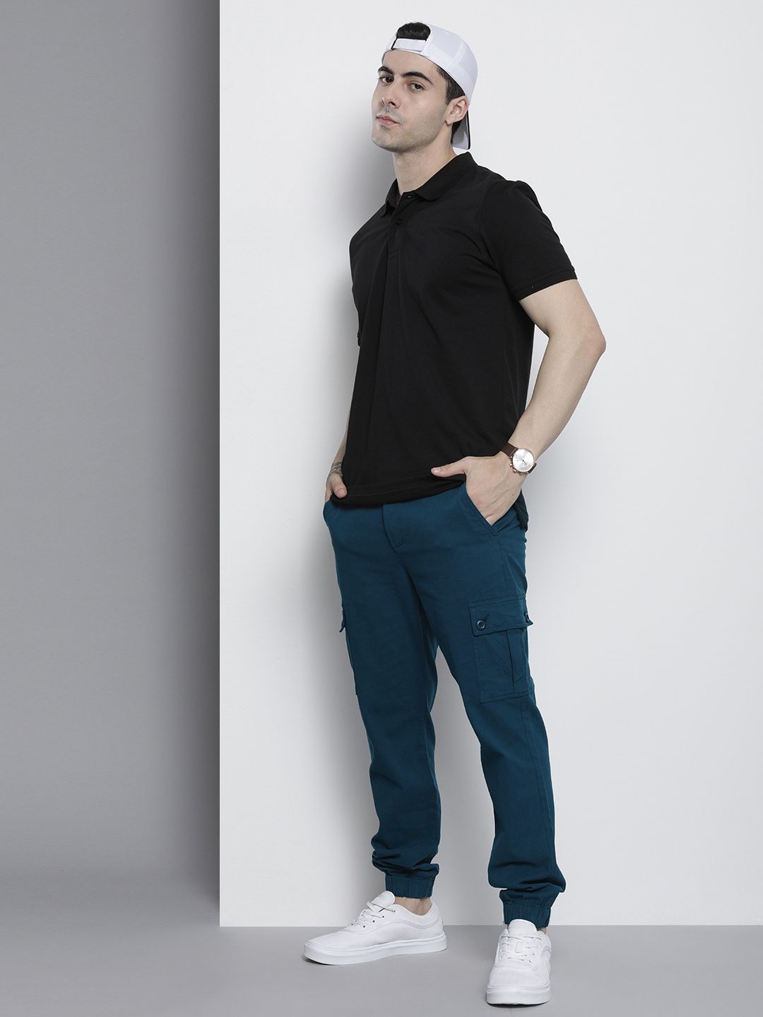 The Indian Garage Co Men Teal Slim Fit Cargos Trousers