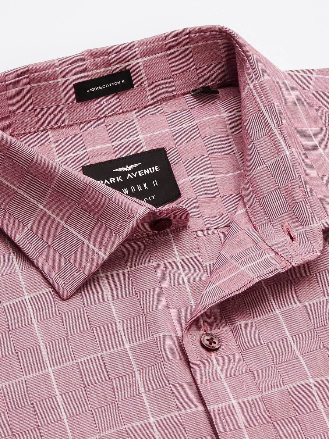 Park Avenue Men Pink Slim Fit Windowpane Checked Pure Cotton Formal Shirt