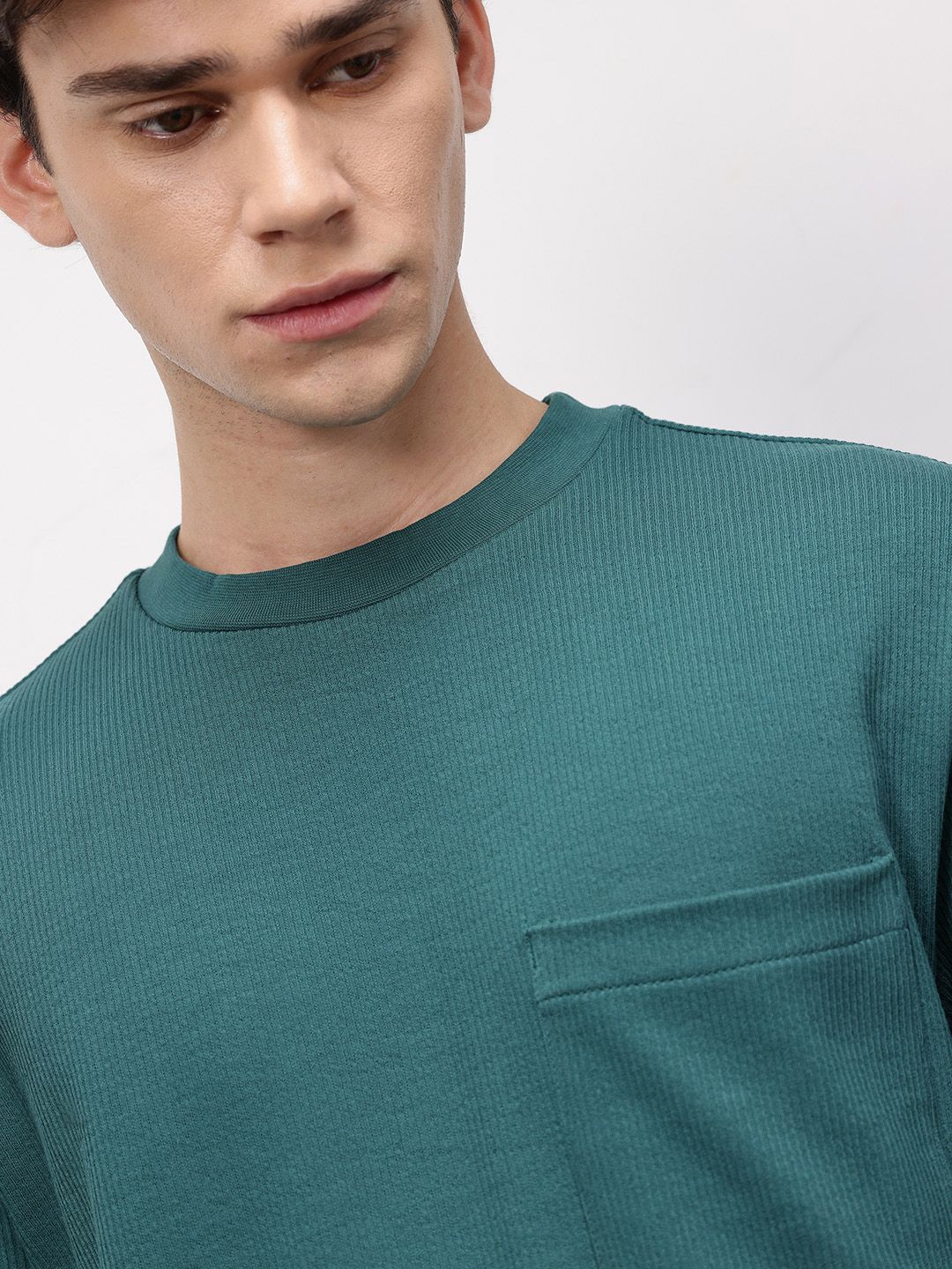 ether Grower Men Round Neck Ribbed Organic Cotton Comfort Fit T-shirt