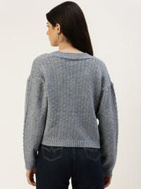 AND Self Design Knitted Drop Shoulder Sleeves Crop Top With Inner Slip