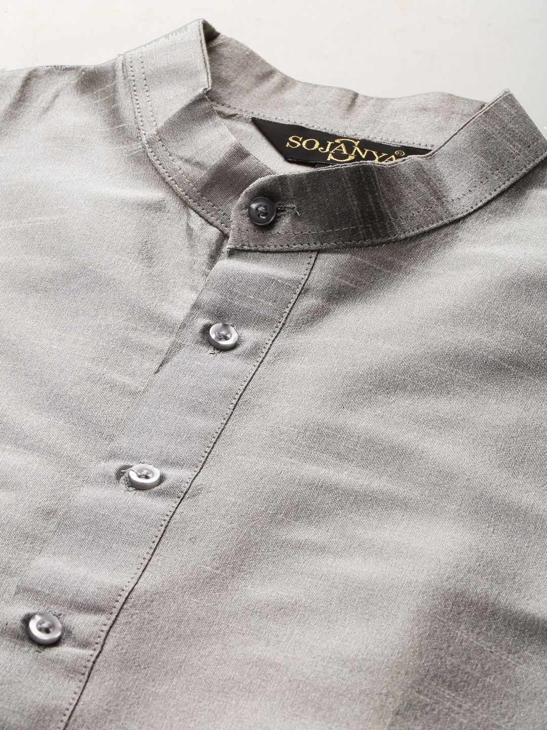 SOJANYA Men Grey & Mustard Yellow Kurta with Pyjamas & Woven Design Nehru Jacket