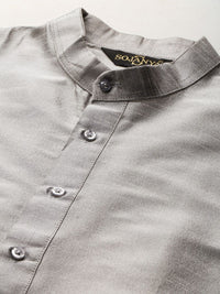 SOJANYA Men Grey & Mustard Yellow Kurta with Pyjamas & Woven Design Nehru Jacket